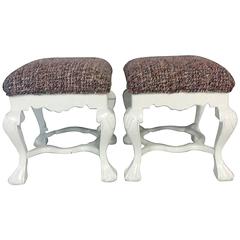 Pair of Chippendale Lacquered Mahogany Chanel Upholstered Benches 1