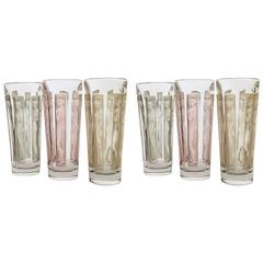 René Lalique Boxed Set of Six Stained Six Figurines "Gobelets" Glass