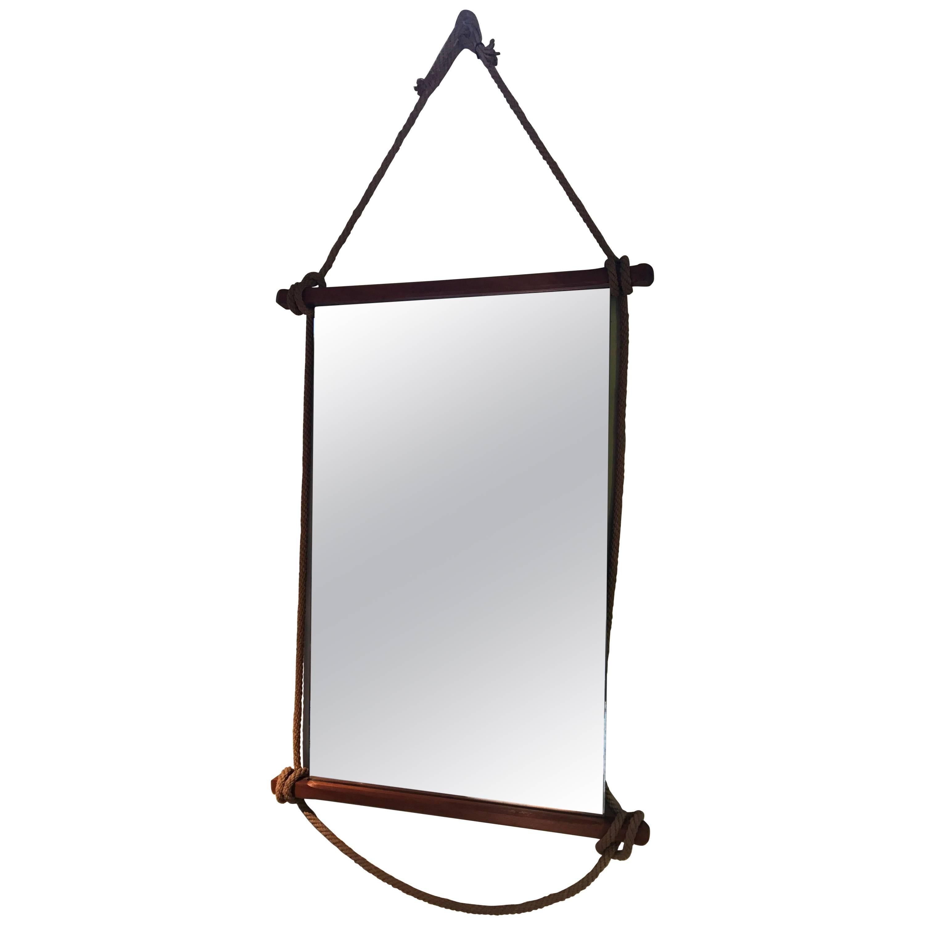 Rope and Wood Mirror, France, 1970s For Sale