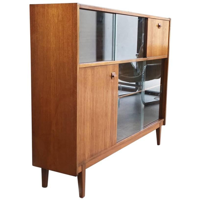 1960s Mid-Century Nathan Teak Book Case or Sideboard with Sliding Glass Doors For Sale