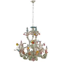 Large Murano Glass and Wood Chandelier Venice, Italy, 19th Century