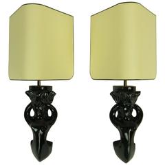 Pair of 1950s Ceramic Sconces by Paul Pouchol