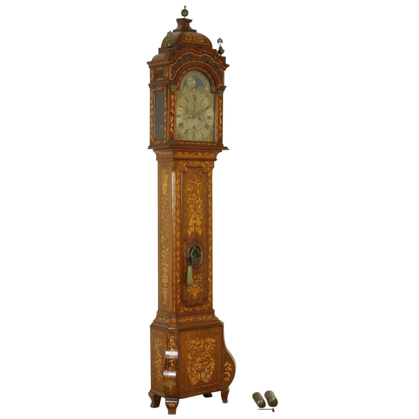Elegant Finely Inlaid Pendulum Clock Bronze Glass Holland, Late 18th Century