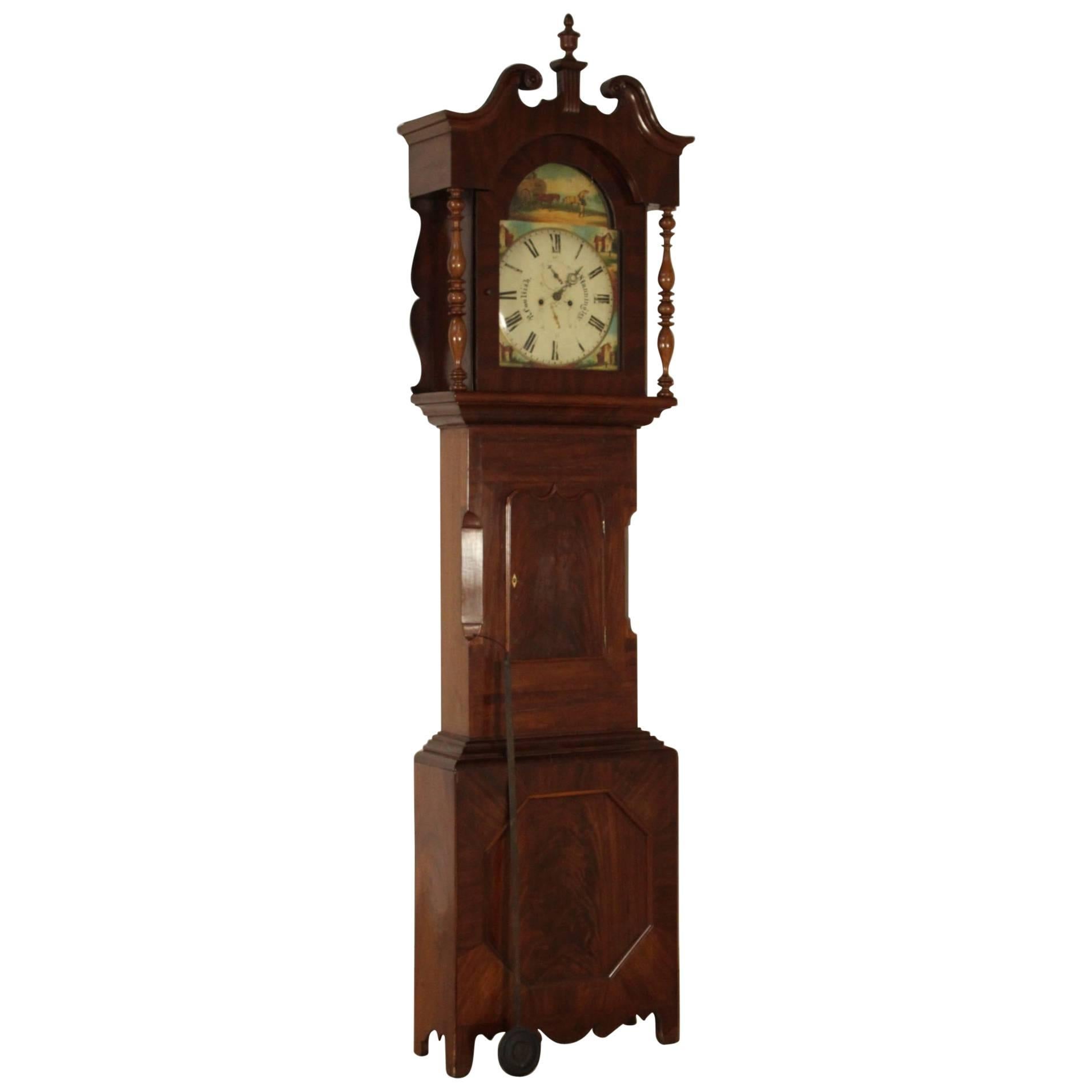 Pendulum Clock Feather Mahogany Glass R. Coultish Stanningley, England