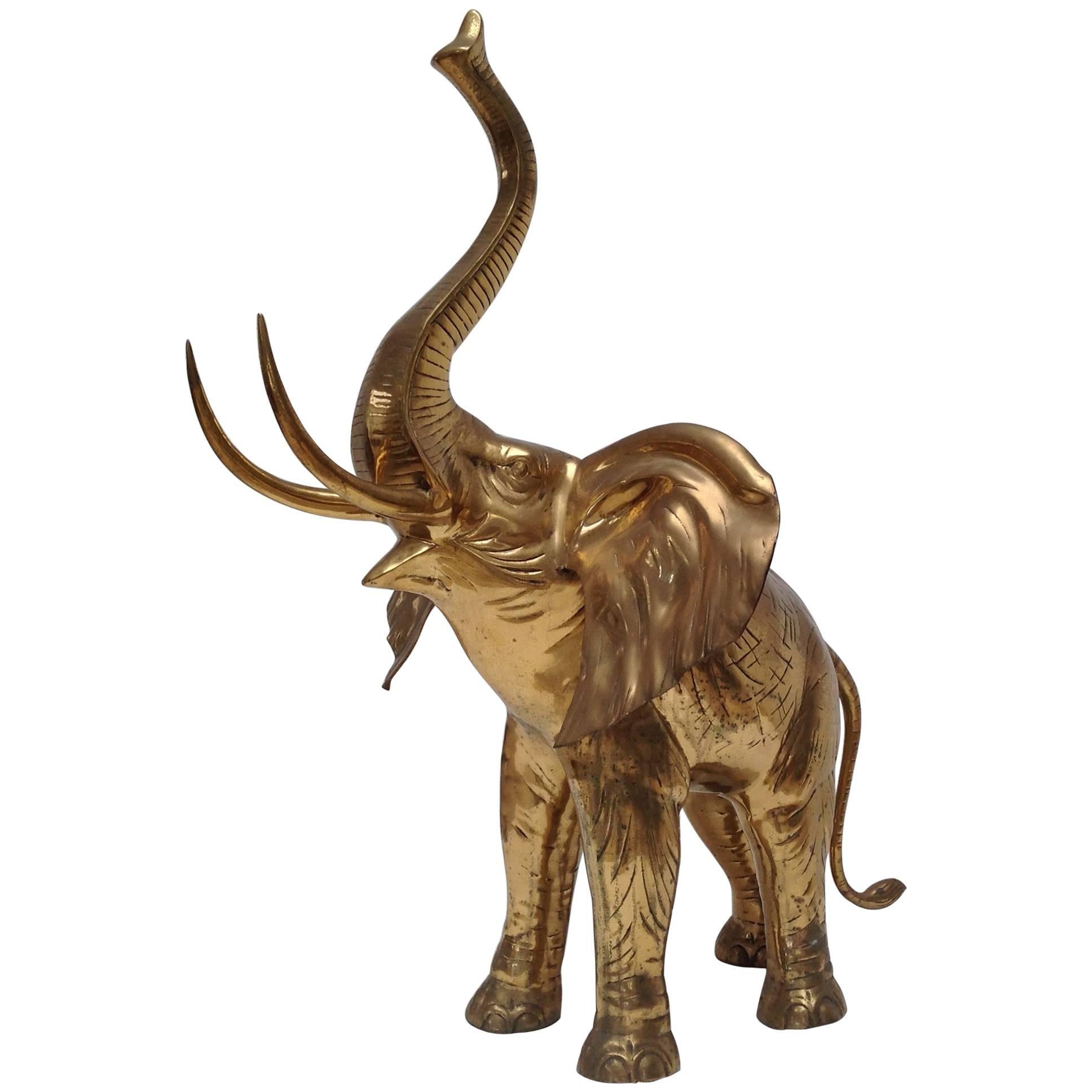 Extra Large Heavy Elephant Sculpture in Brass, 1970s For Sale
