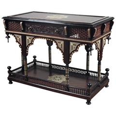 Fine Ebonized Mother-of-Pearl and Bone-Inlaid Table (possibly Syrian) 11