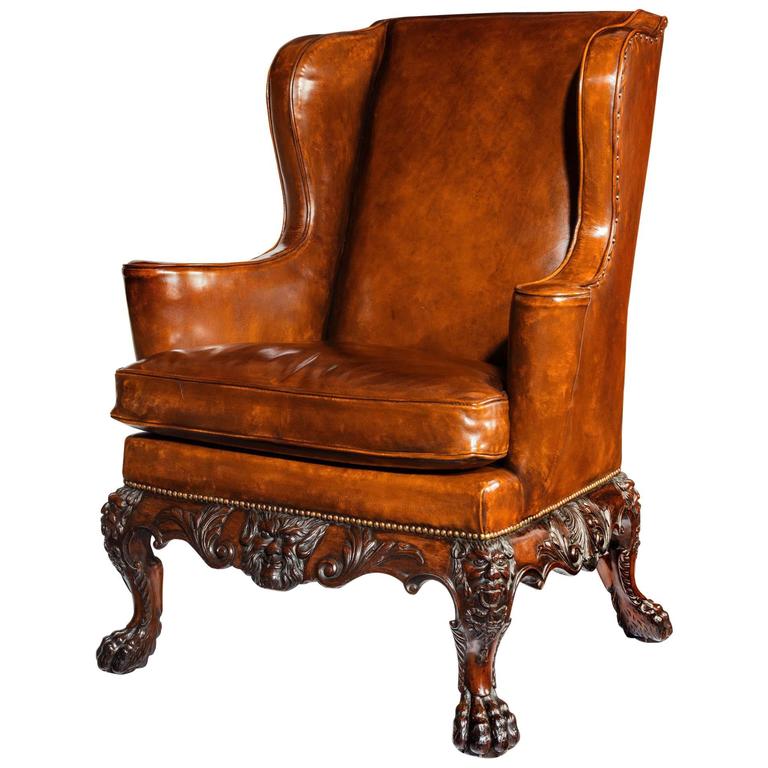 Handsome Late Victorian Leather Carved Wing Chair at 1stDibs victorian wing chair, victorian