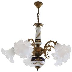 Vintage Limoges Porcelain and Murano Glass Chandelier Pendant, circa 1950 10