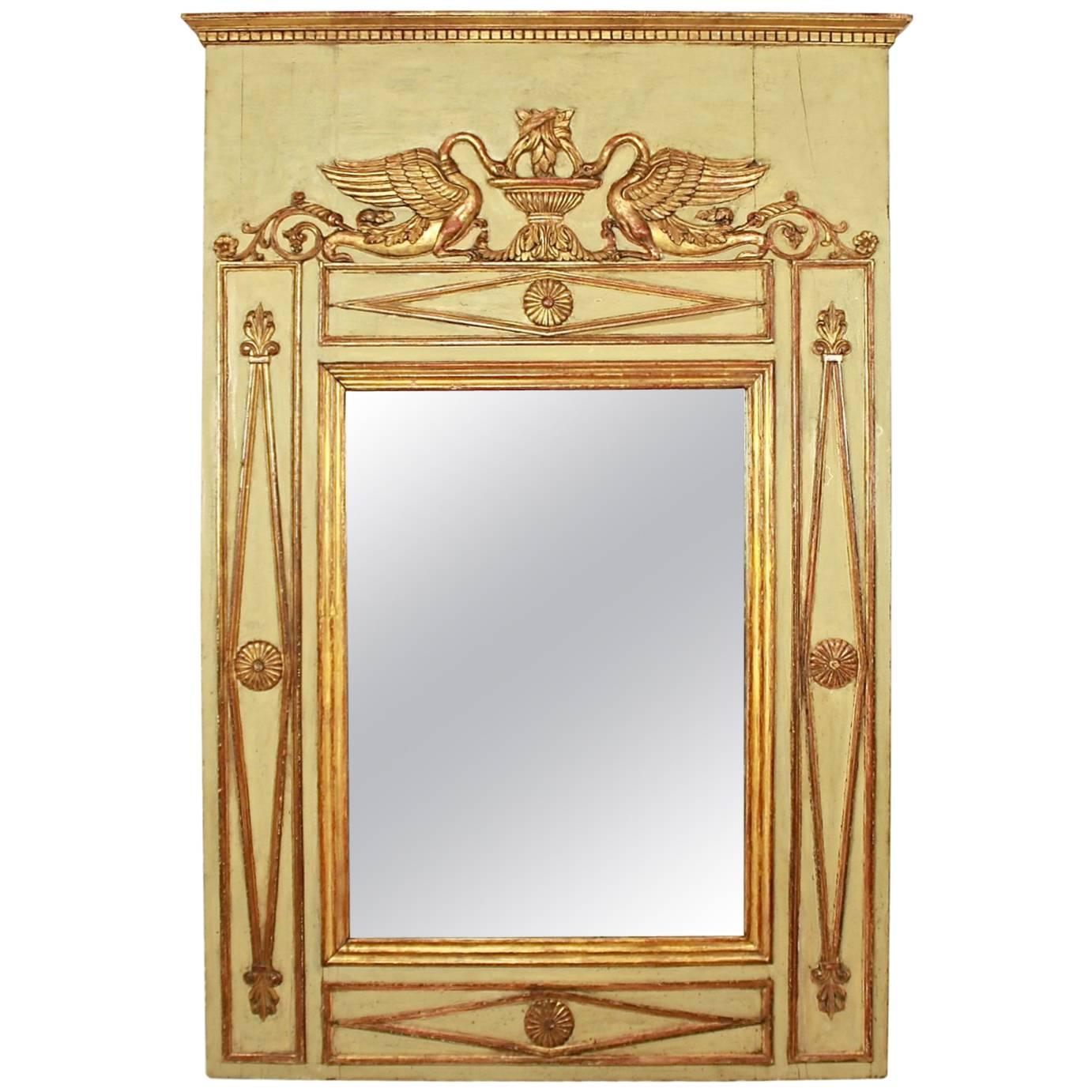 Early Empire Parcel-Gilt and Painted Trumeau Mirror