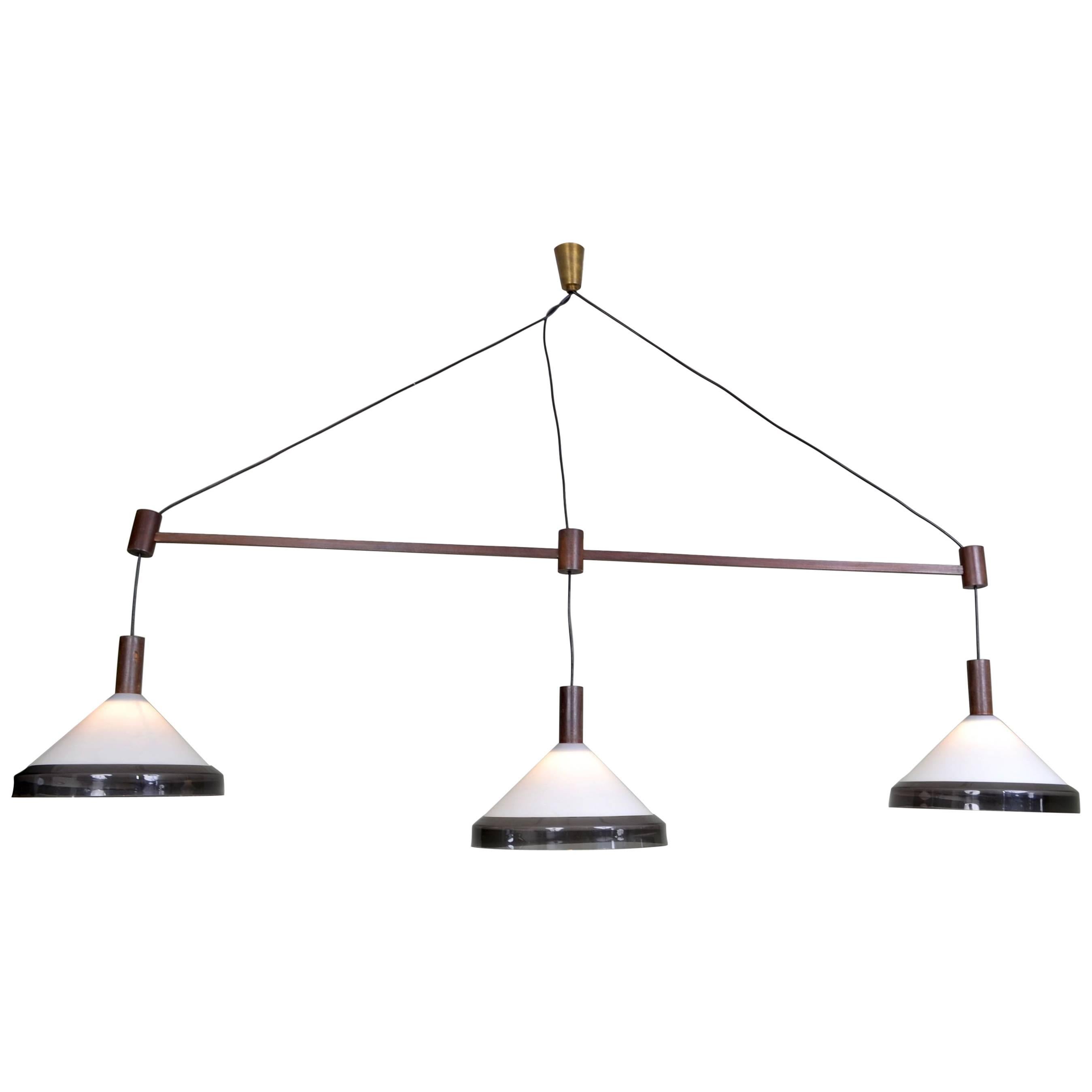 Architectural Three-Light Ceiling Pendant, Italy, circa 1960 For Sale