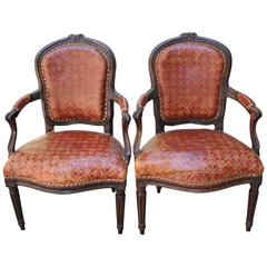 Pair of Late 18th Century Armchairs in Cordoban