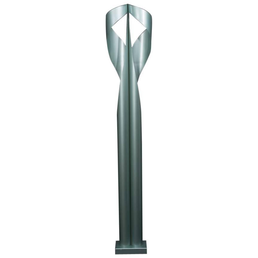 Flamme Floor Lamp, Made of Green Painted Steel, Made in France by Charles Paris For Sale