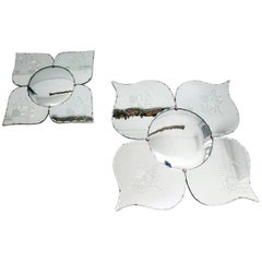Unique Large Matched Pair of Late Deco French Flower Butterfly Convex Mirrors 2