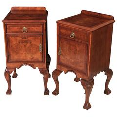 Pair of Walnut Queen Anne Style Bedside Cabinets