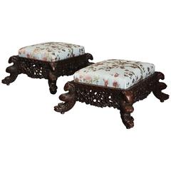 Pair of Late 19th Century Hardwood Anglo Indian Footstools