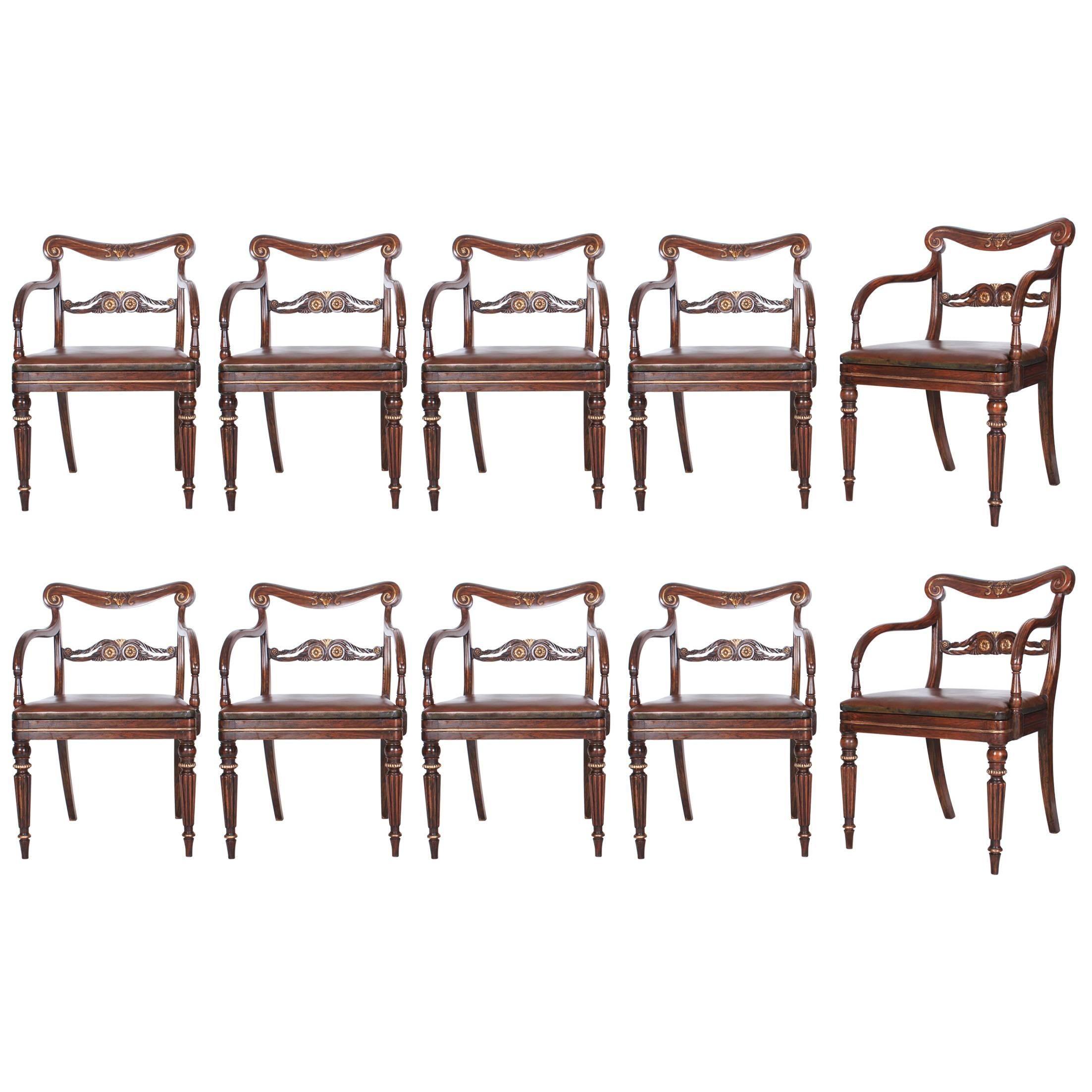Set of Ten Impressive Regency Dining Chairs For Sale