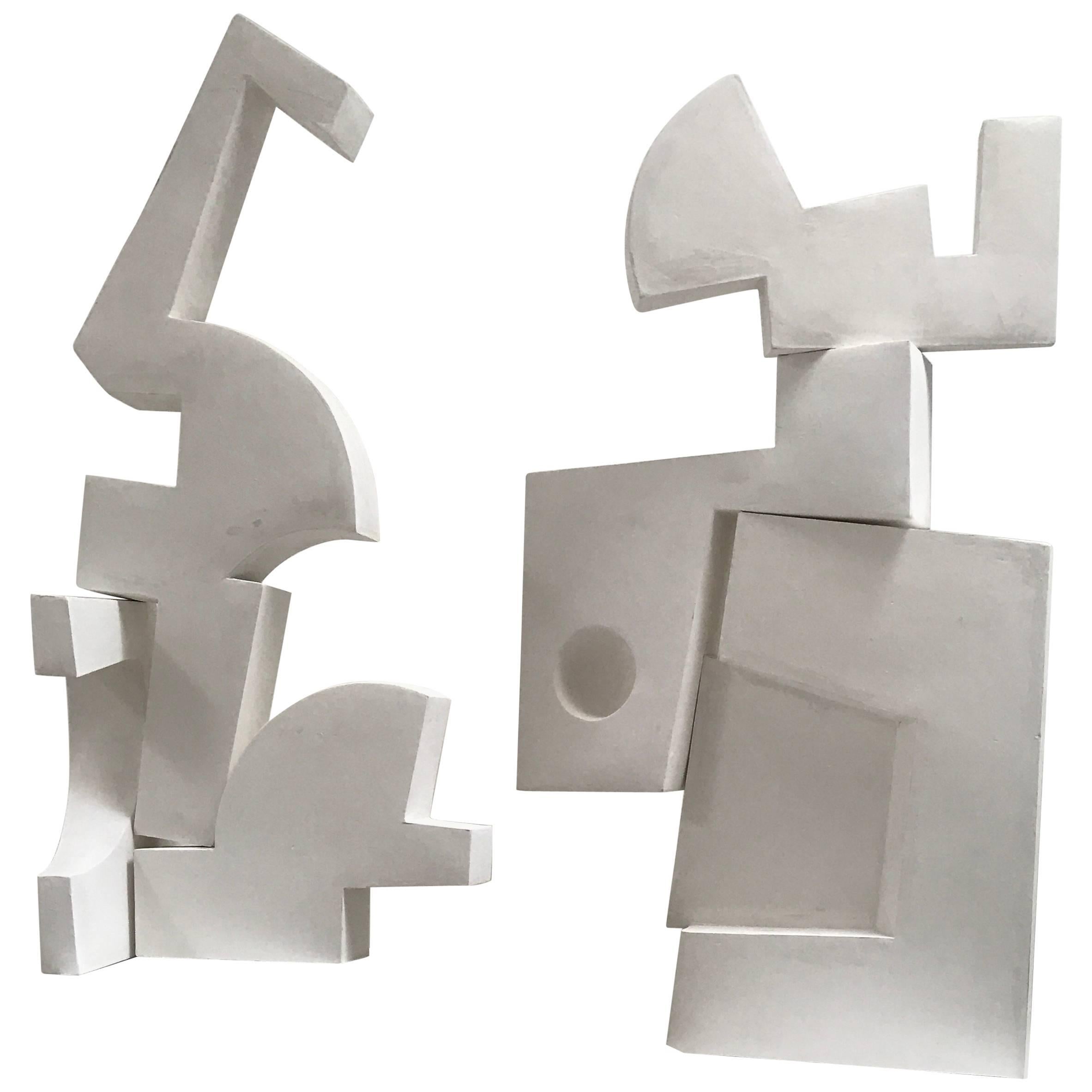Abstract Pair of Modernist Sculptures in Plaster by Gareth D. Smith For Sale