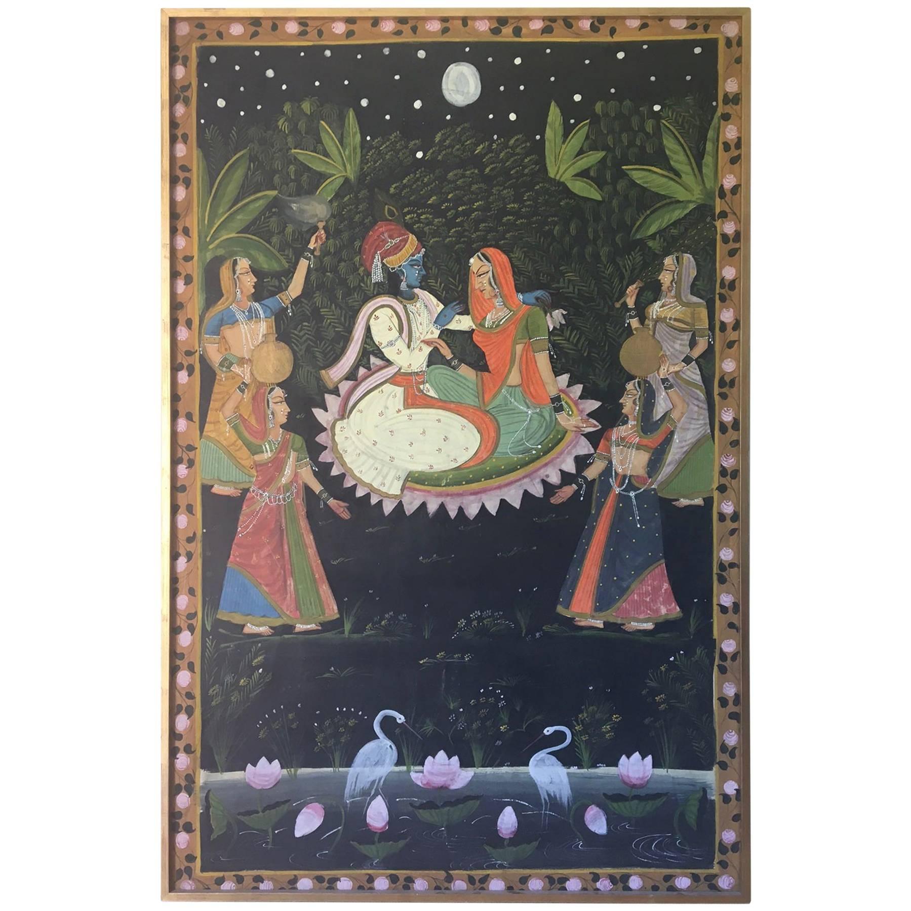 Large Scale Romantic Indian Painting, circa 1950 For Sale