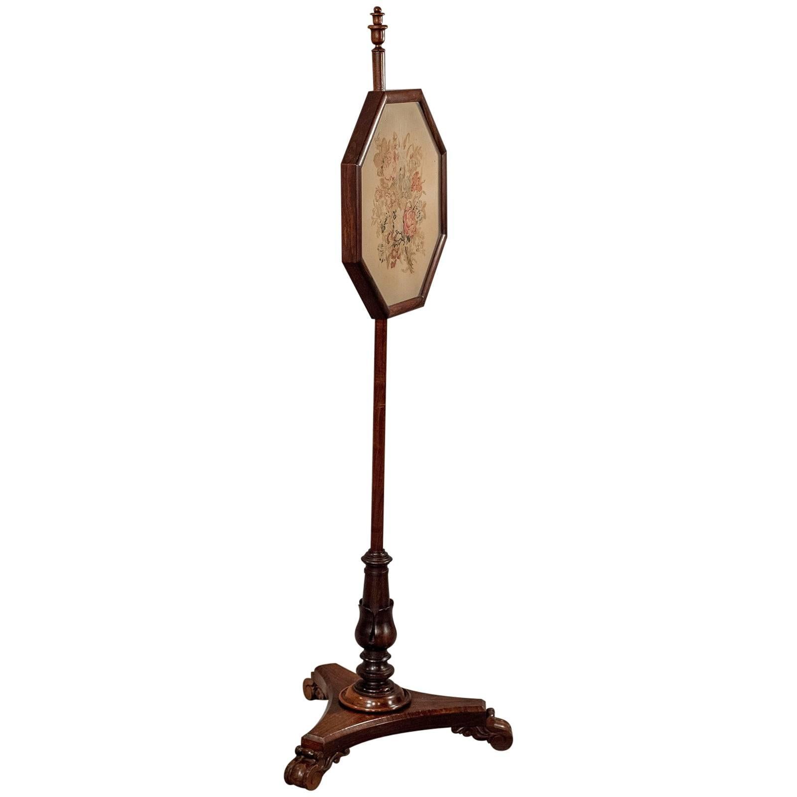 Antique Pole Screen Needlepoint Tapestry Stand Rosewood Regency, circa 1820