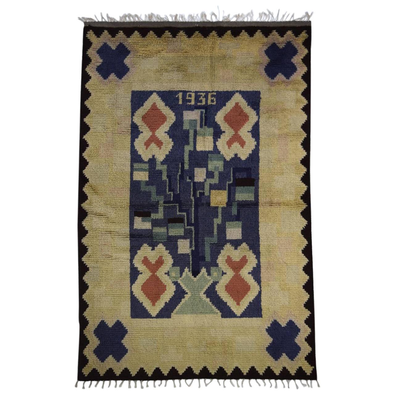 Scandinavian Modernist Rug, Dated 1936 For Sale