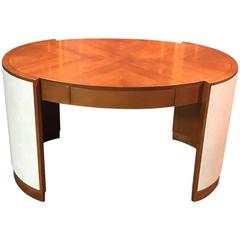 Rare Italy Oval Desk with Leather in Art Deco Style - Selva