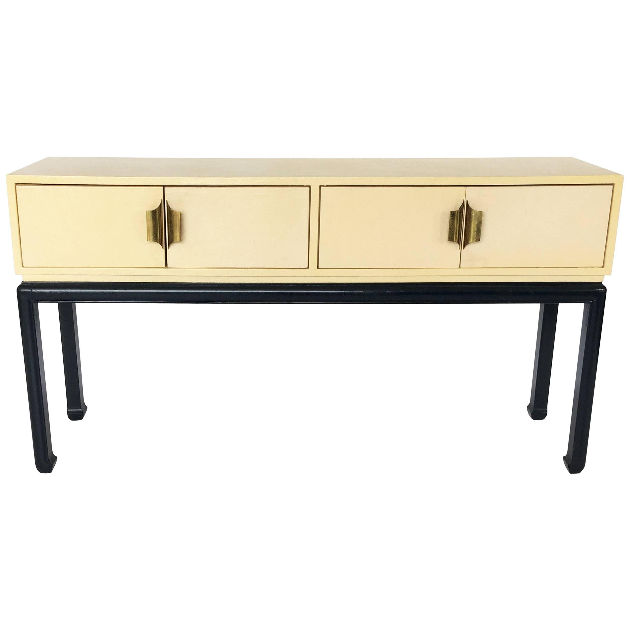 Modern Lacquered Grasscloth Console or Buffet For Sale