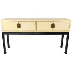 Retro Modern Lacquered Grasscloth Console or Buffet