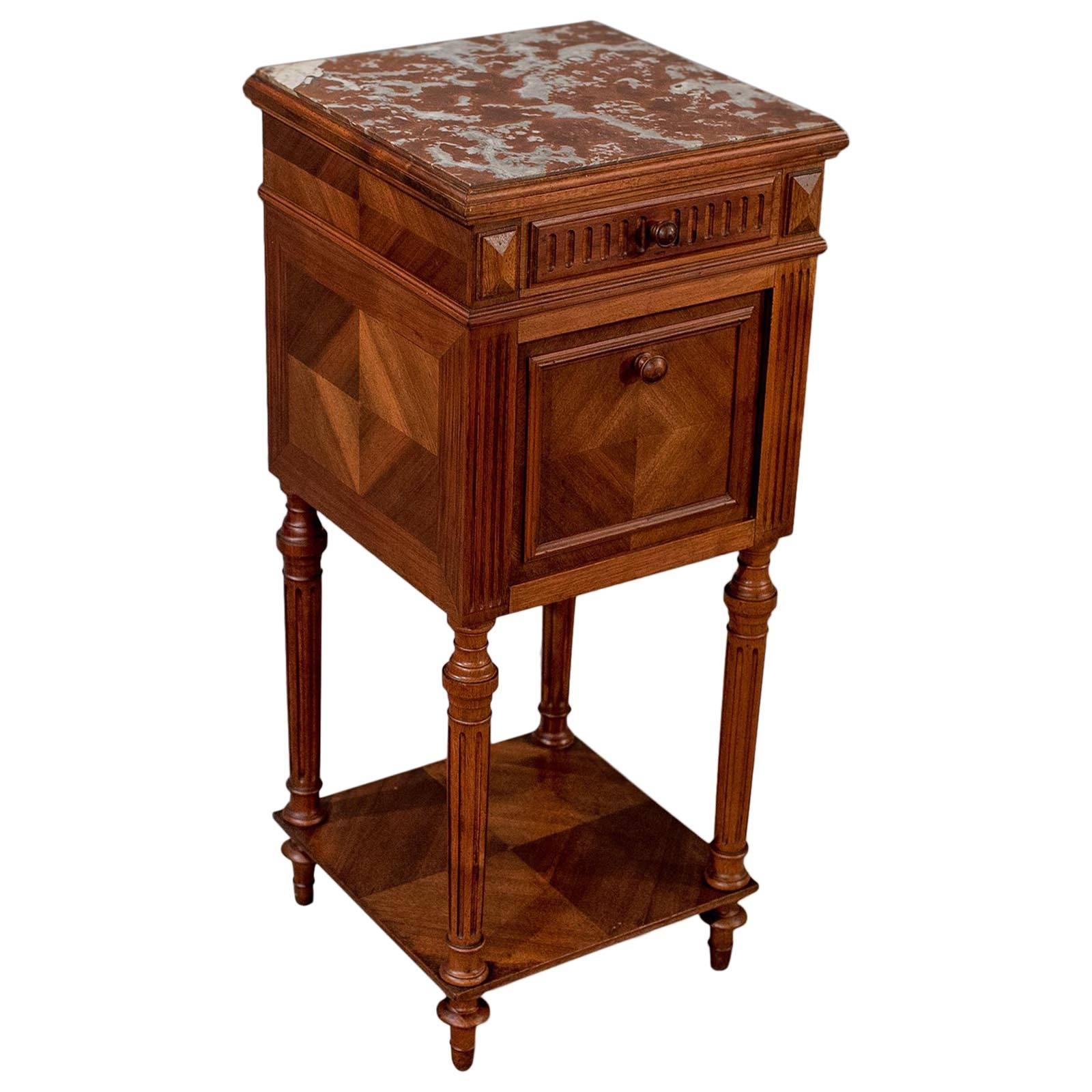 French Bedside Nightstand Pot Cupboard Fine Mahogany and Marble, circa 1900