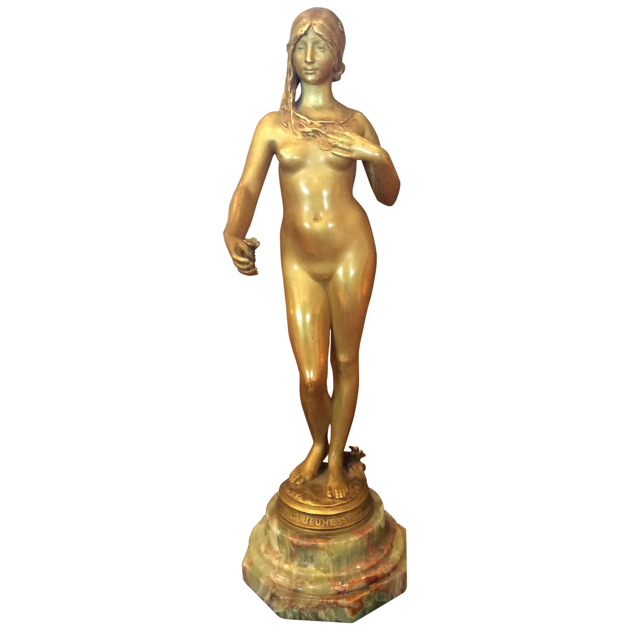 Original Art Nouveau Nude Bronze La Jeunesse by Antonin Carles For Sale