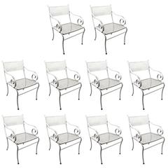Set of Ten Woodard Scroll Armchairs Dining Height Patio Garden Furniture 11