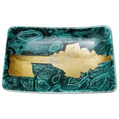 Fornasetti's Porcelain Tray with Malachite and Golden Key Decor