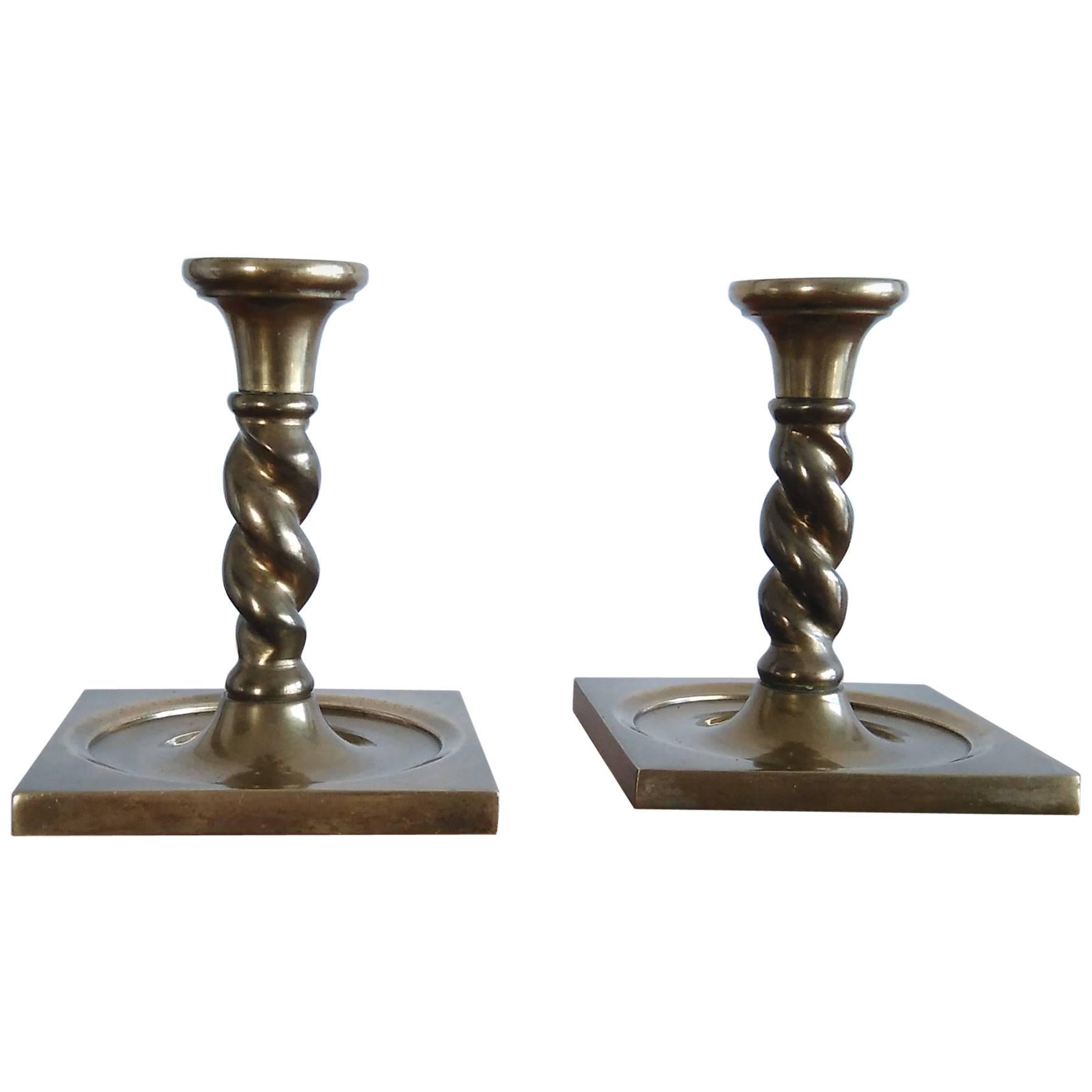 Pair of Chic Solid Brass Torsade Candleholders, France, 1960s