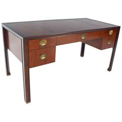 Teak Walnut Leather Top Executive Desk by Baker 9