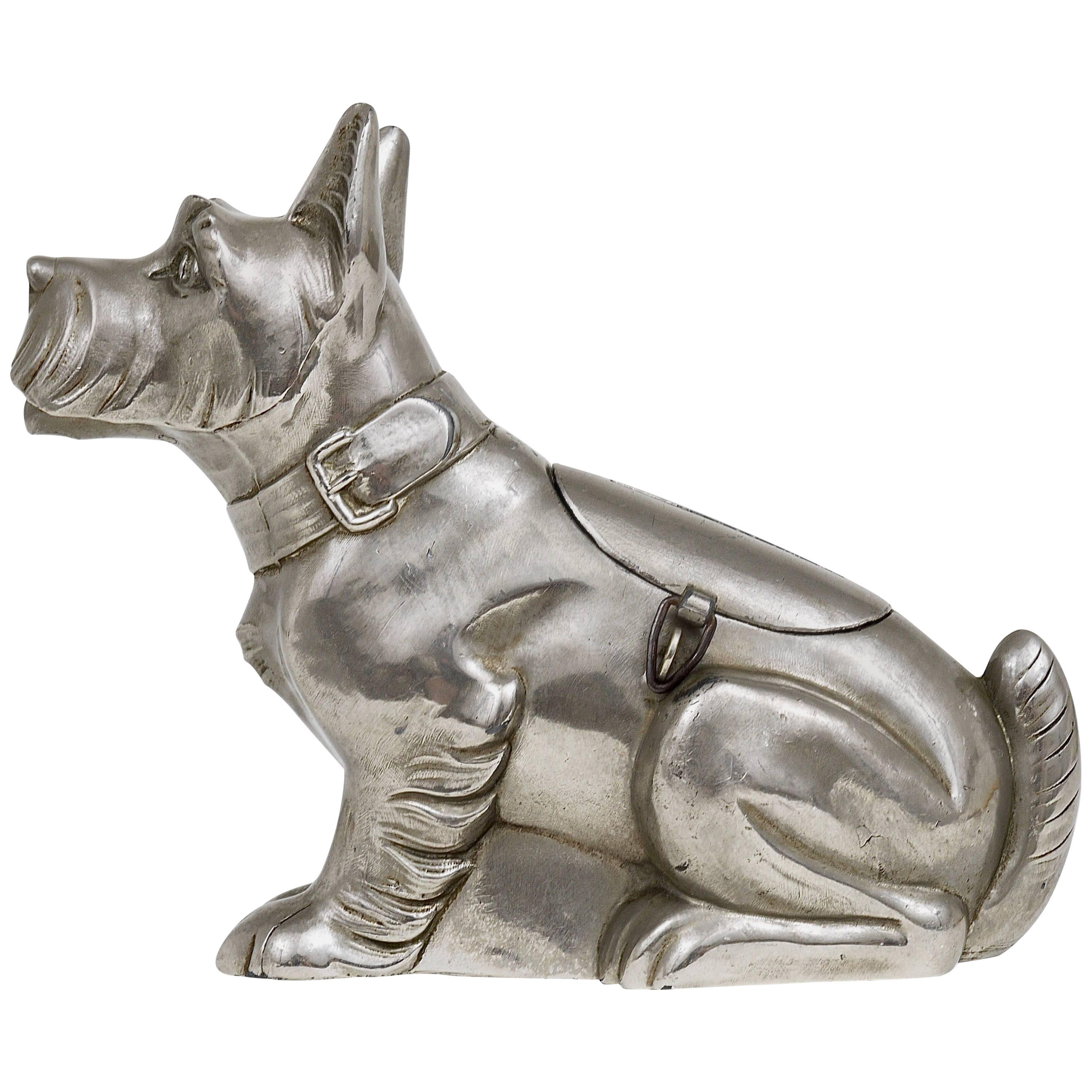 Art Deco Schnauzer Hund Spardose:: Sparschwein:: aus Zinn:: Frankreich:: 1930er Jahre