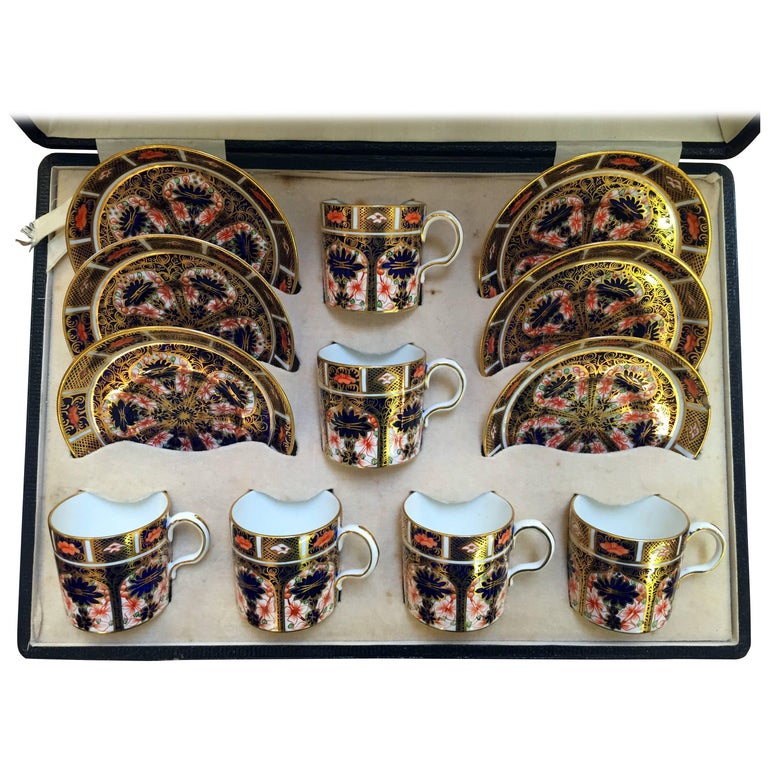 Antique Imari Royal Crown Derby 1128 Set of Six Cups and Saucers with
