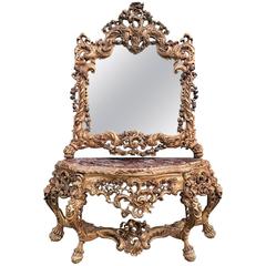 Antique French Baroque Console Table with Mirror 1