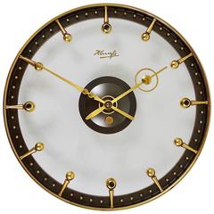 Vintage Outstanding Mid-Century Brass and Glass Wall Clock by Kienzle, Germany, 1950s