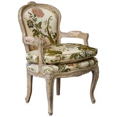 French Louis XV Style Painted Child's Fauteuil in Flower Chintz Fabric from ABC