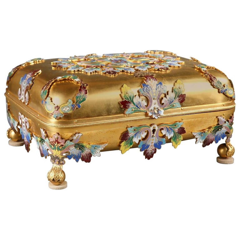 19th Century Jewelry Box in Gilt Bronze and Polychrome Enamel at 1stDibs