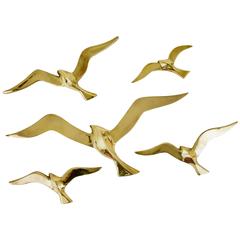 Five Wall-Mounted Mid-Century Seagull Bird Brass Sculptures, Austria, 1950s