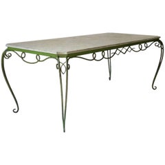 Large Wrought Iron and Stone Table Attributed to René Prou, France, circa 1940s
