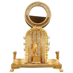 Antique Charles X Mother-of-Pearl and Ormolu Watch Holder and Inkwell
