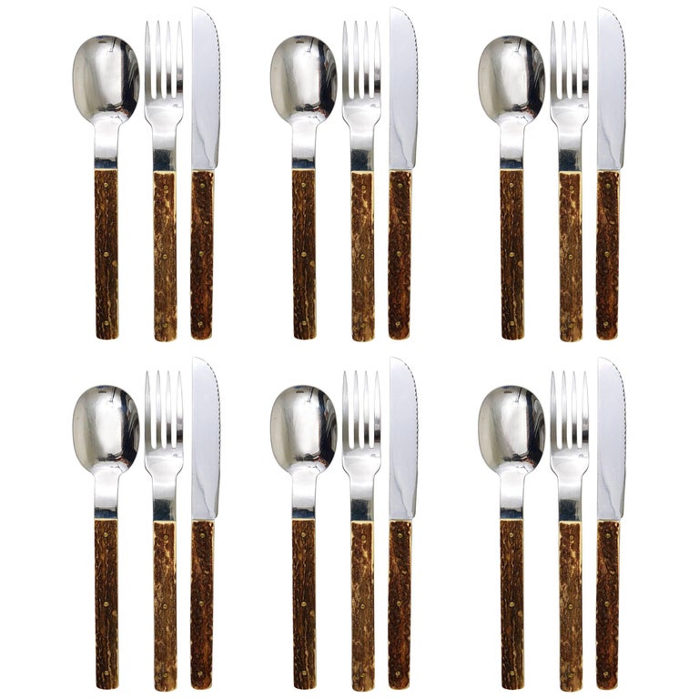 Amboss Austria Mid-Century Flatware Cutlery with Antler Handles for Six  Persons For Sale at 1stDibs | antler flatware, mid century cutlery, horn  handle flatware