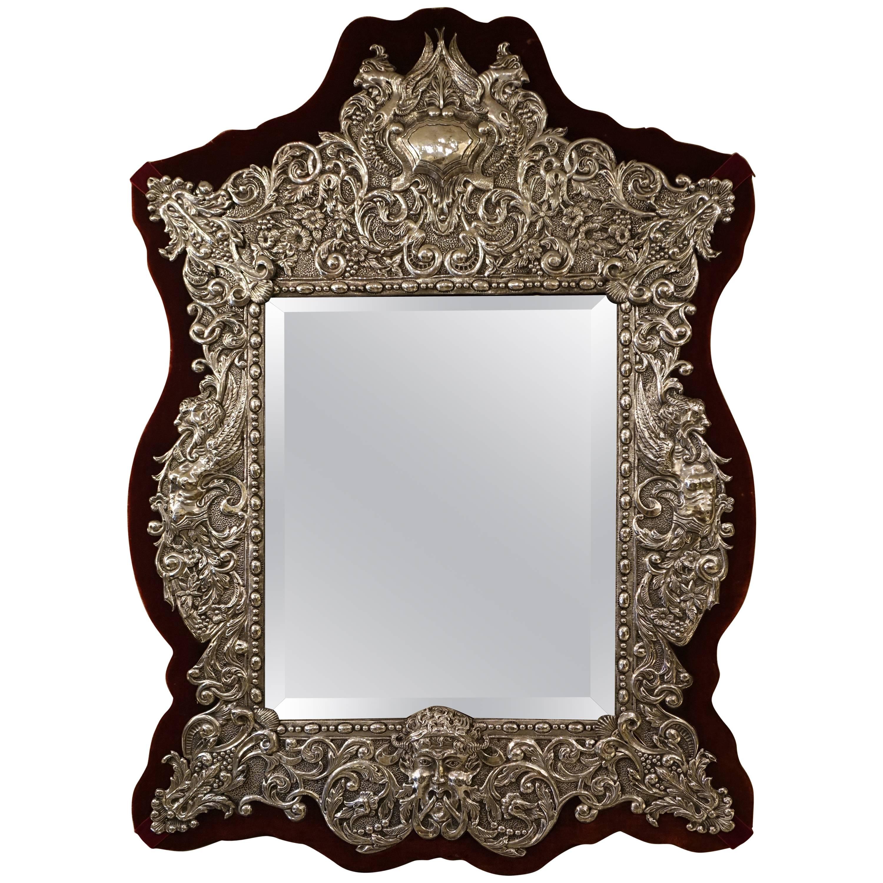 Neo Renaissance 19th Century Silver Plated Mirror, France For Sale