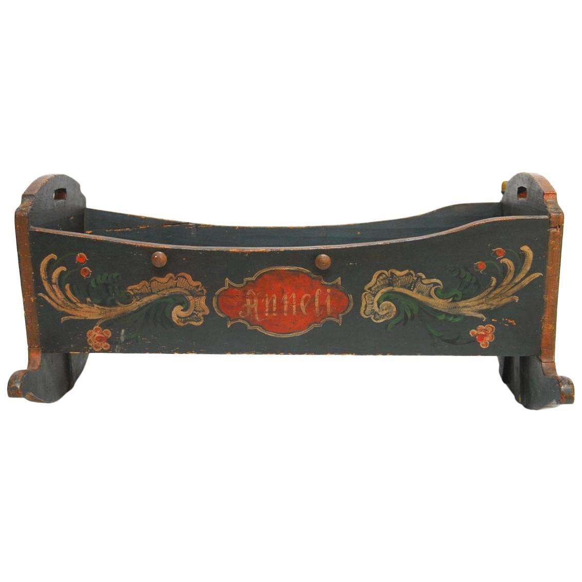 19th Century Pennsylvania Dutch Polychrome Rocking Cradle Im