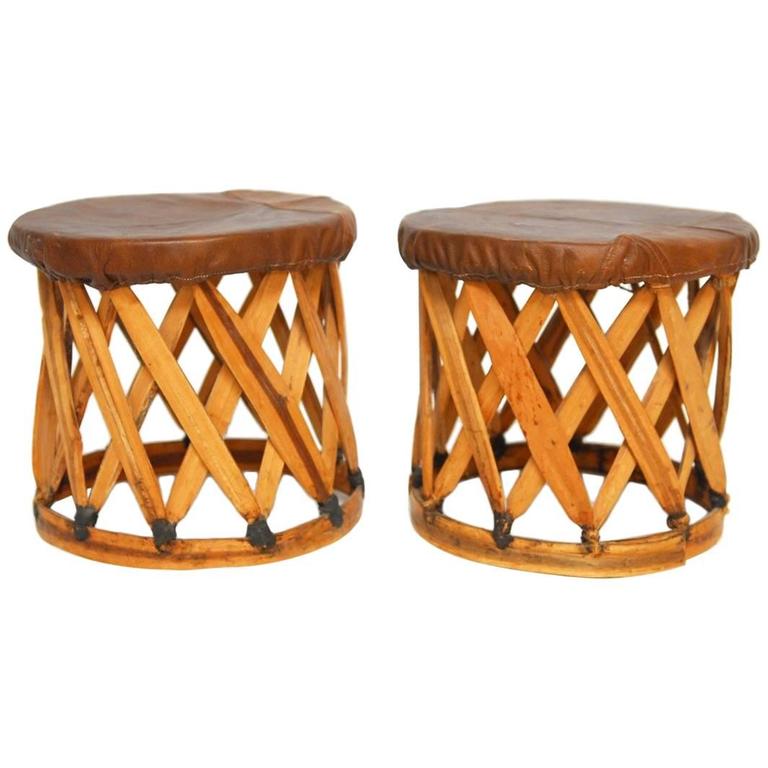 Pair of Mexican Equipale Style Drink Table Stools at 1stDibs