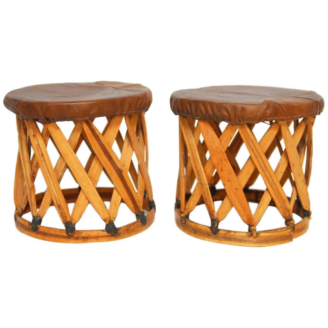 Pair of Mexican Equipale Style Drink Table Stools