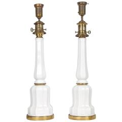 Vintage Pair of Opaline Glass Table Lamps
