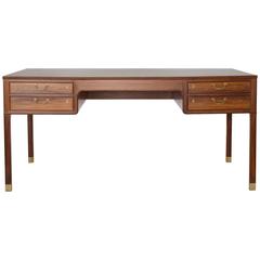 Ole Wanscher Freestanding Rosewood and Brass Desk, A. J. Iversen