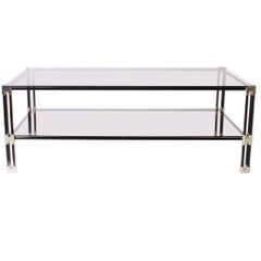 Silver Plated and Black Metal Coffee Table with Glass Tops, circa 1950